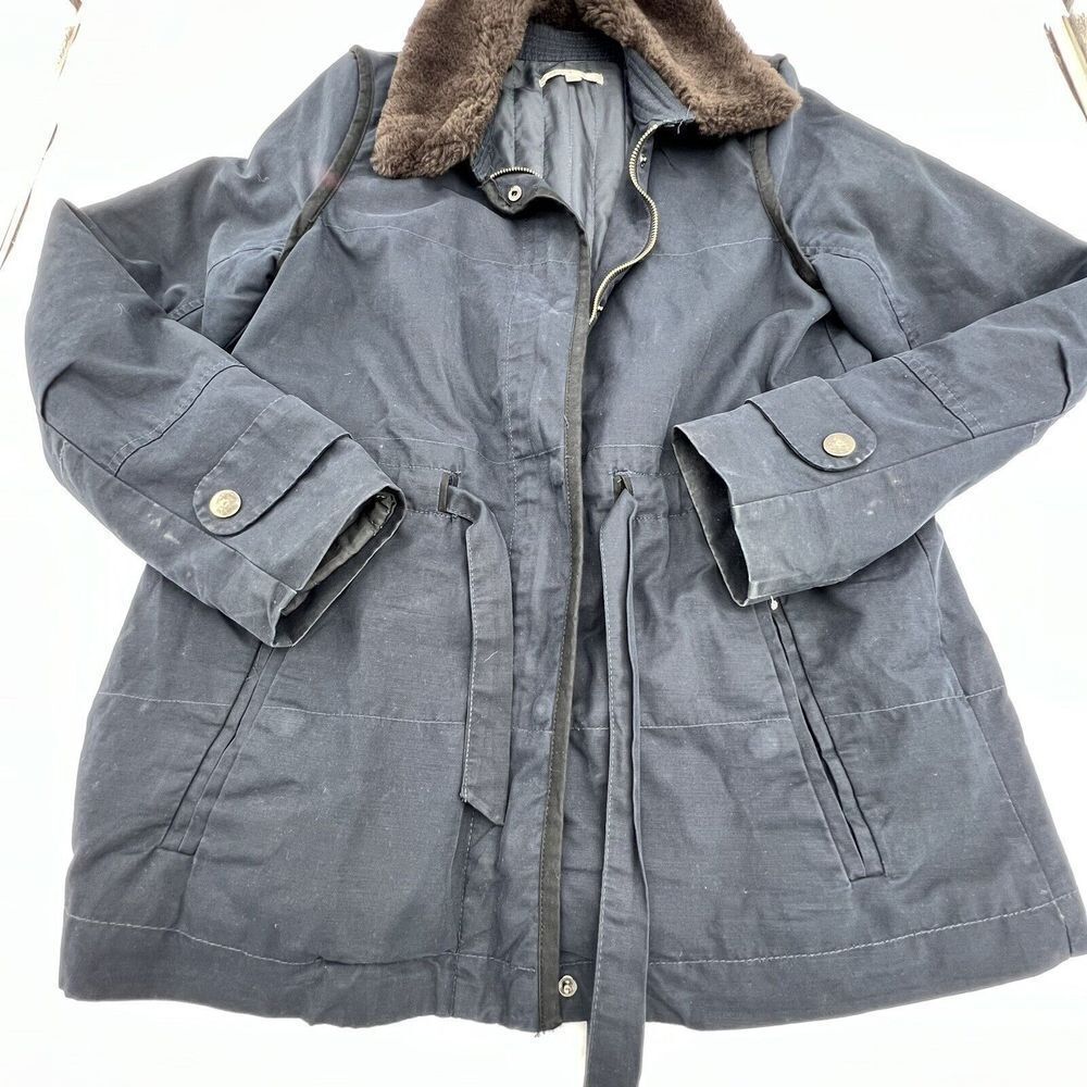 Gap Military Bke Jacket Faux Fur Collar Full Zip Snap Belted Size M